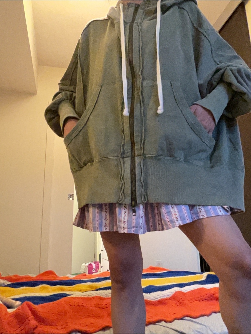 Free People Olive Green Oversized Zip Hoodie